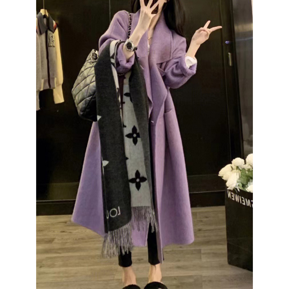 气质显白紫色双面羊毛呢大衣FMXX2310 096311
