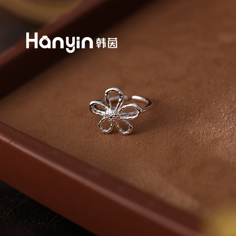 铜合金戒指 时尚百搭镂空花朵开口戒指小众设计感指环