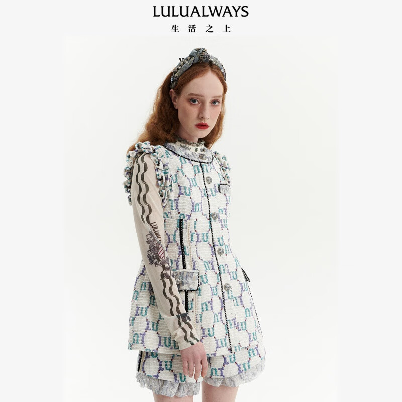 LULUALWAYS23春季单排扣无袖直筒白色上衣LOA1010