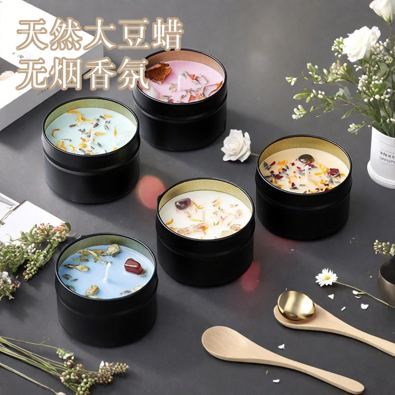 干花香薰蜡烛铁罐香熏伴手晶石高级感大豆蜡香熏礼物