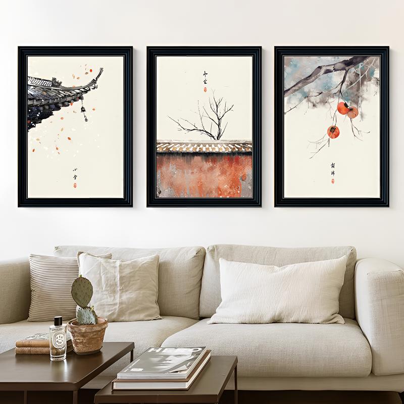 节气中国古风挂画现代餐厅新中式壁画二十四客厅墙画三联画卧室