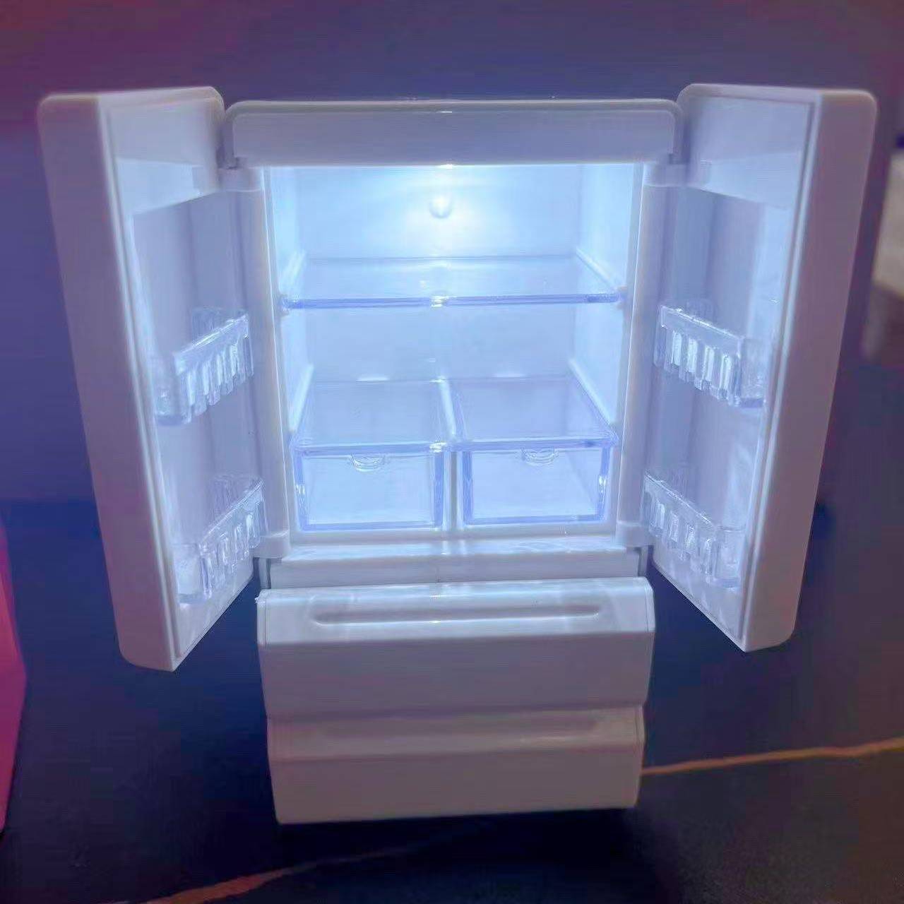 【灯光冰箱】白色微缩家用粉色冰箱过家家创意可爱家居摆件