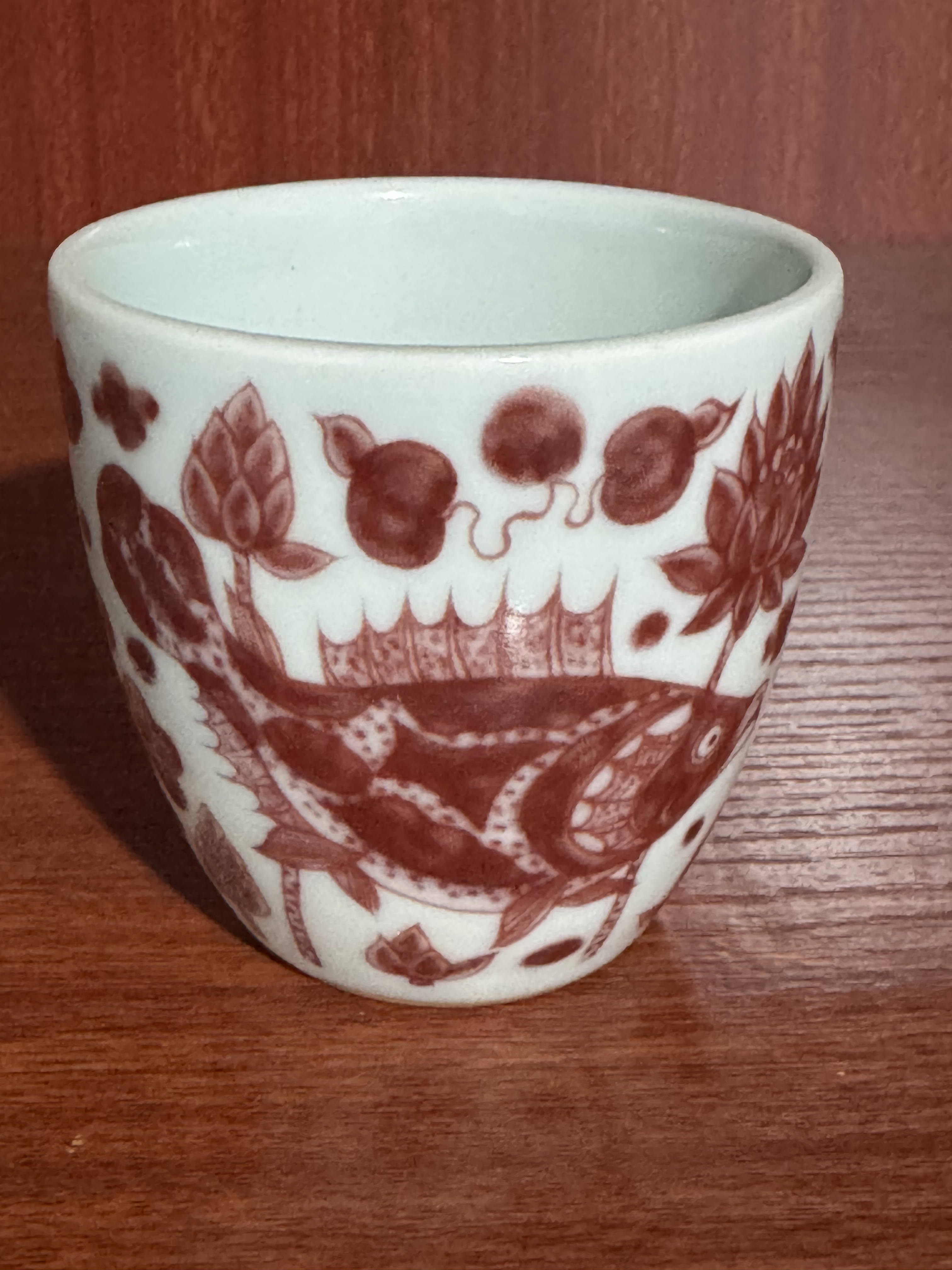 釉里红鳜鱼盖碗可悬停配壶承连年有余茶器铃铛杯