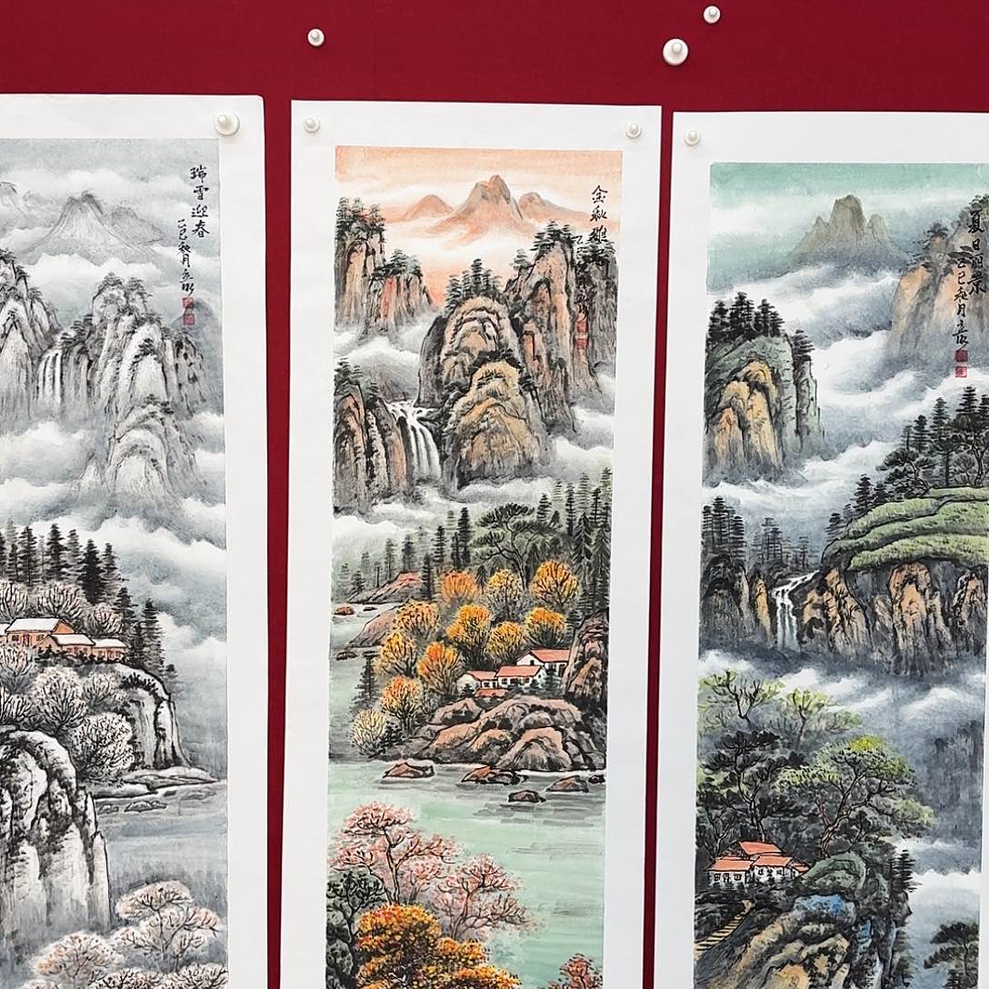 装***画国画四条手绘作品