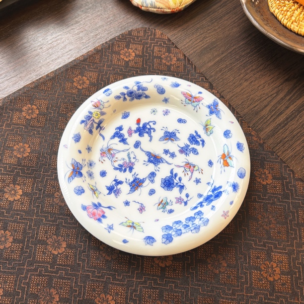 Q220[甄晨窑]景德镇手工手绘斗彩蝴蝶兰花壶承—17cm