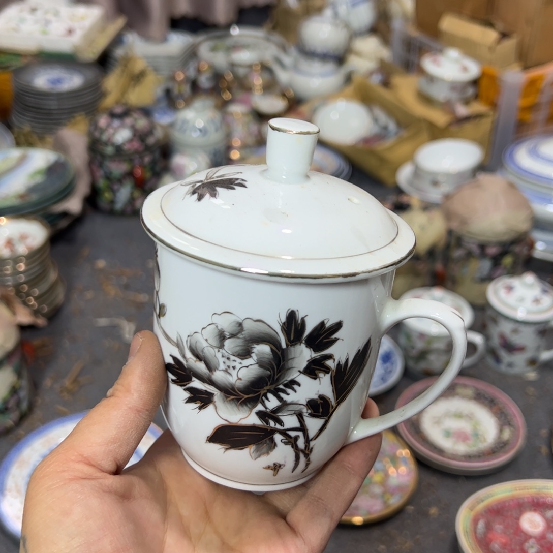 其他陶墨彩牡丹办公杯