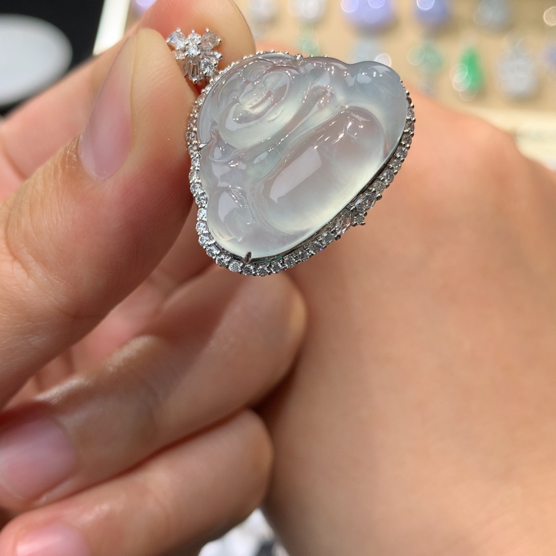 翡翠吊坠(不含链)18K金镶嵌佛公