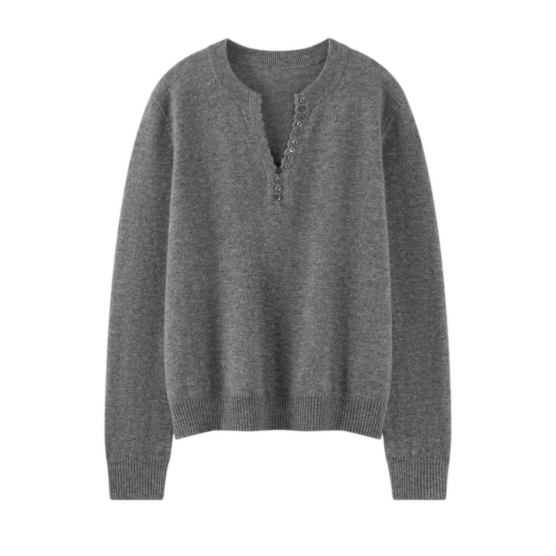纯羊绒贝壳扣半开始针织衫