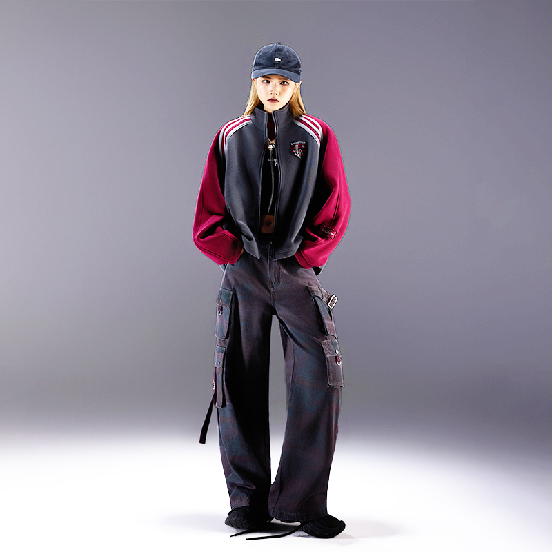 女拼接肩章宽松型拼色适用季节卫衣Q52497