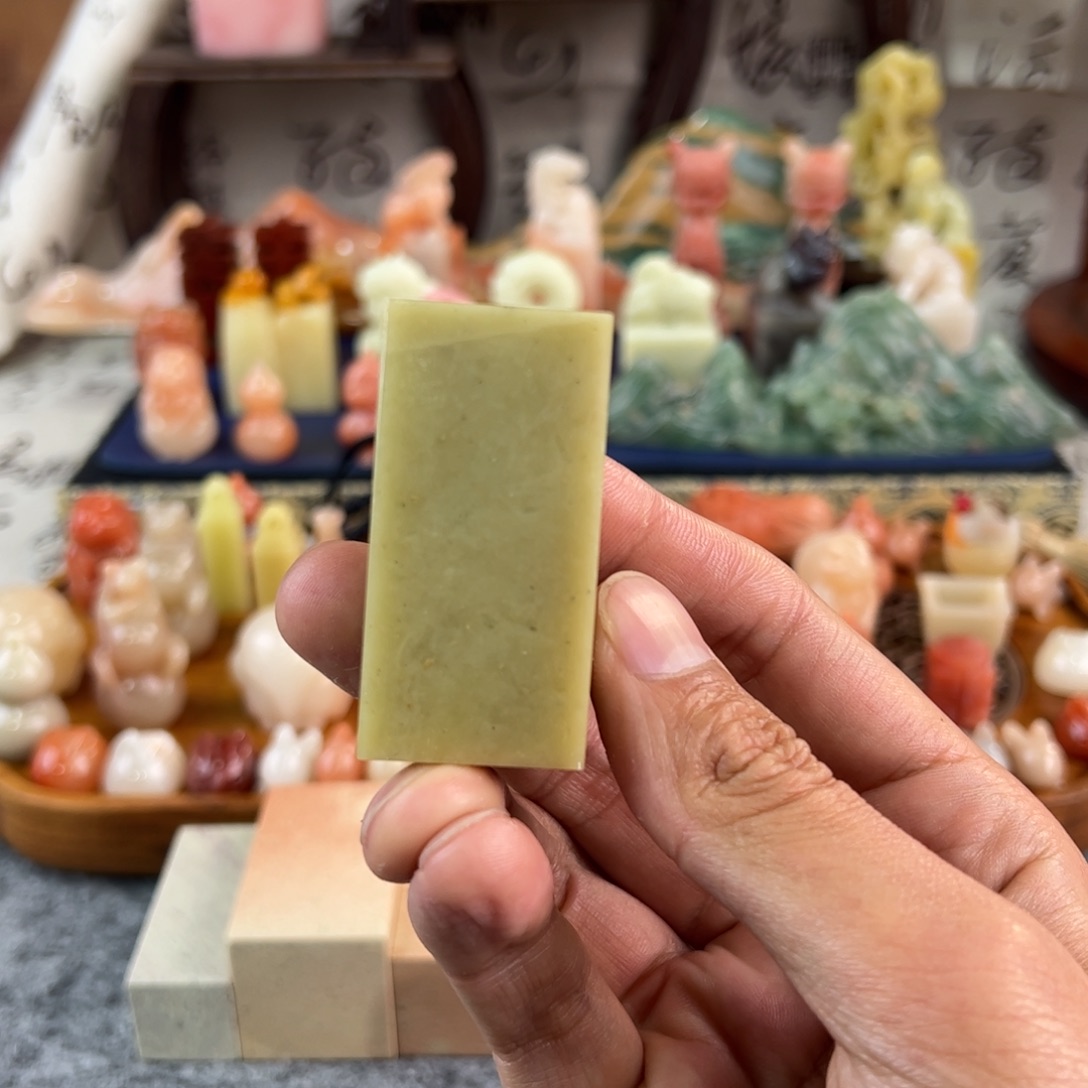 青田石封门青练习章十方带锦盒2.5-2.5-5