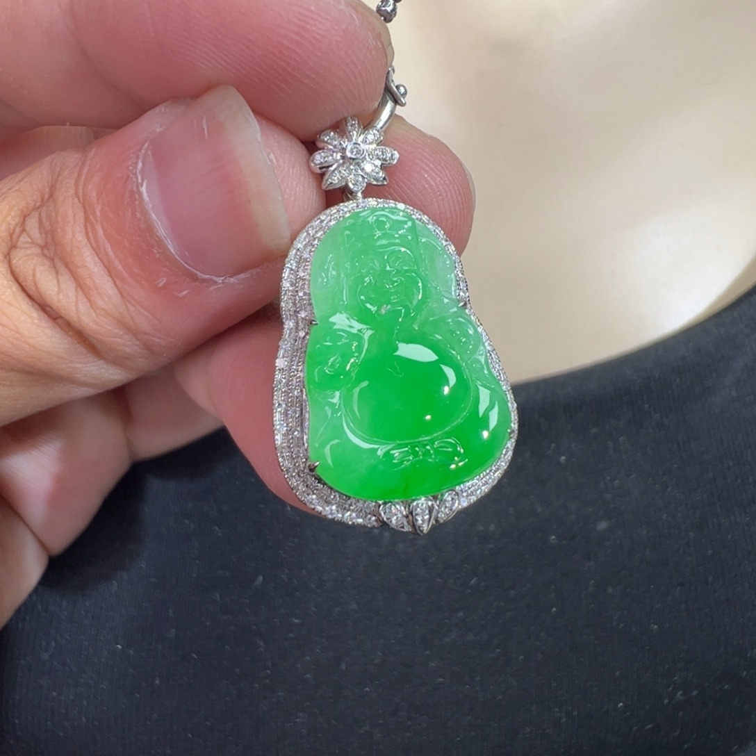 翡翠18K金镶嵌吊坠(不含链)