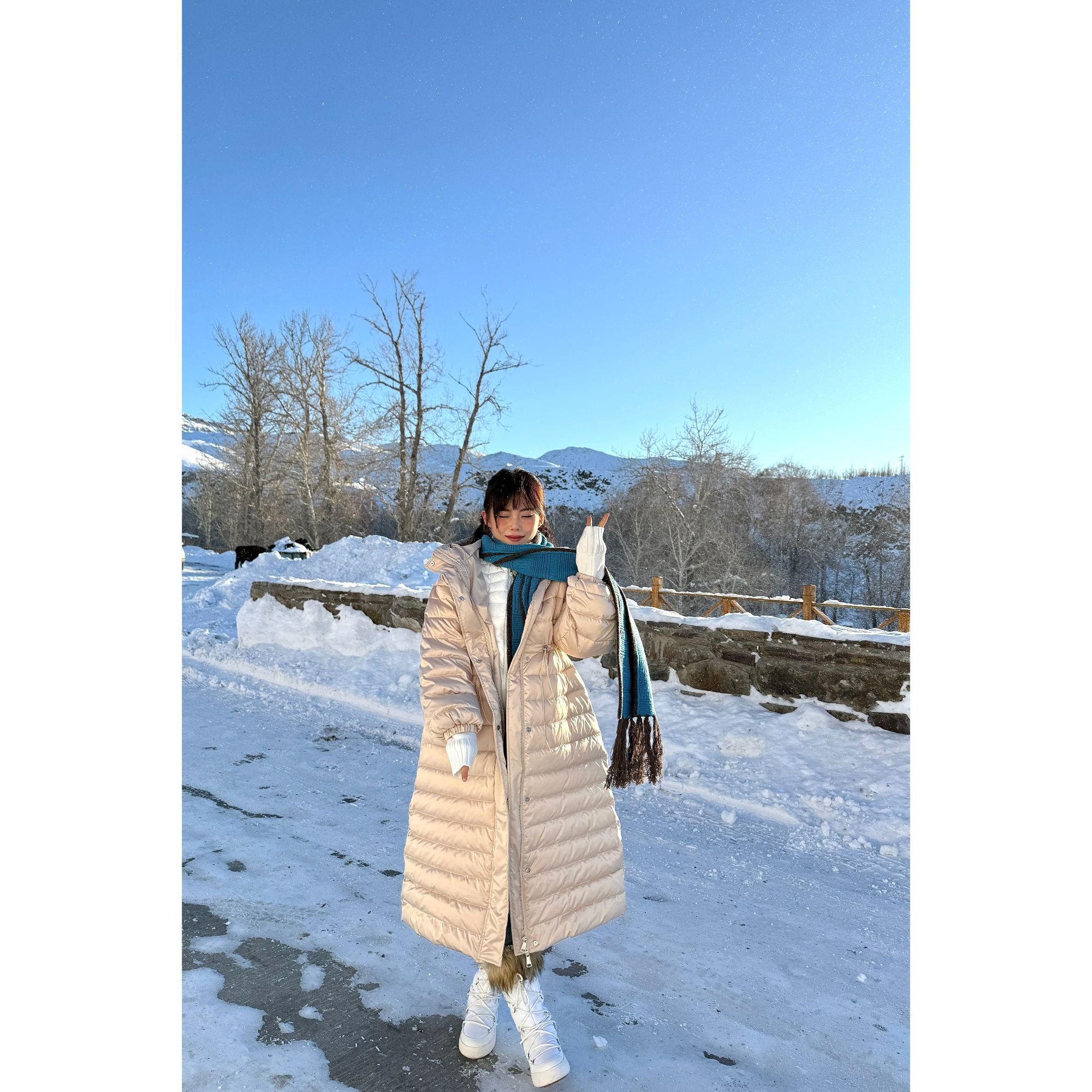 井迪儿【蜂蜜黄昏】50白鸭绒冬季雪地百搭450g宽松收腰长款羽绒服