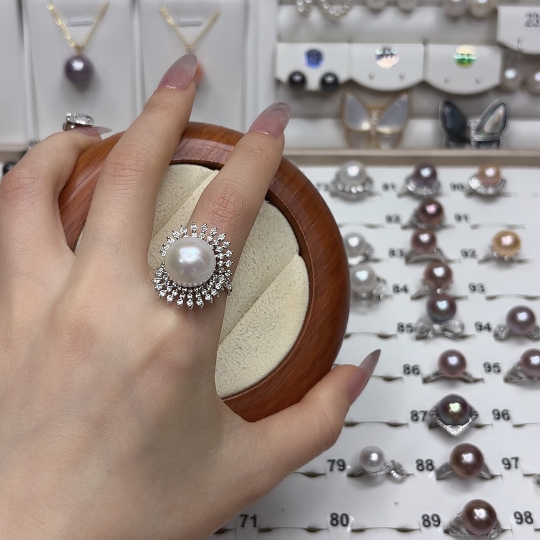 长***乐银S925镶嵌戒指淡水珍珠