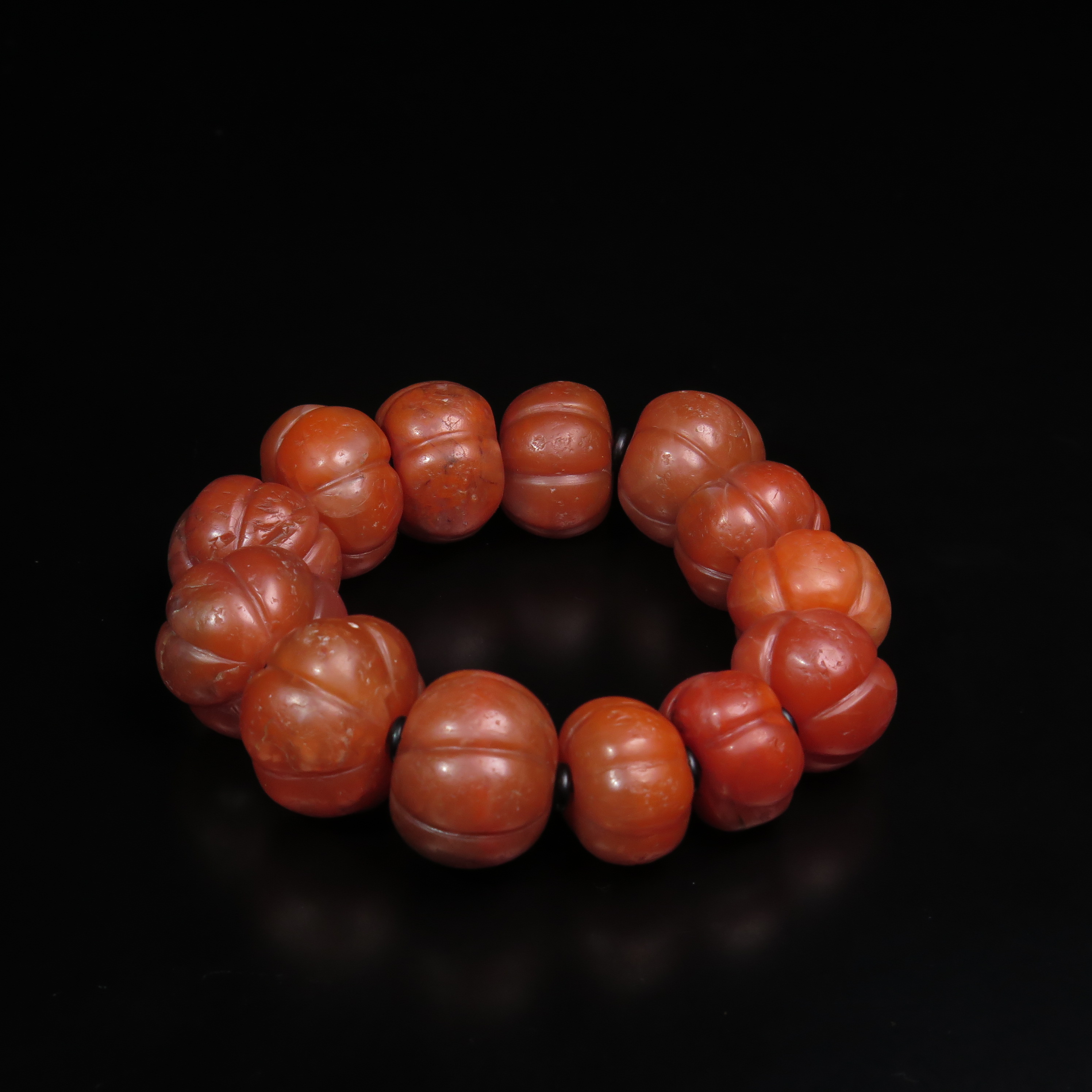 清代南红瓜棱珠串/MZ027777/玛瑙/民族文物