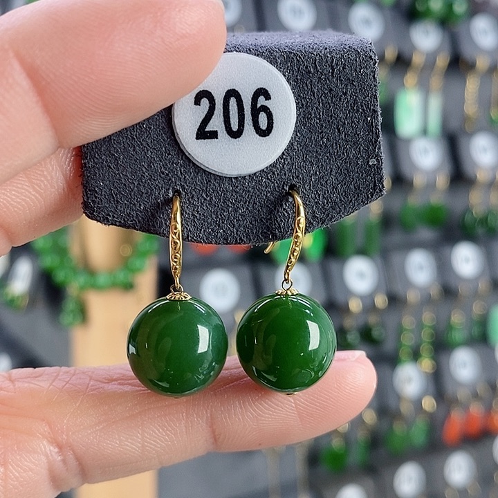 和田玉耳饰18K金镶嵌