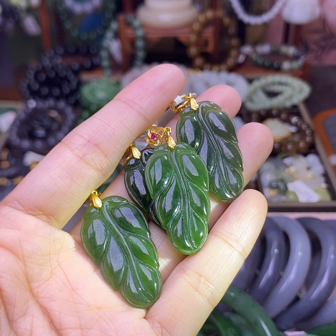 和田玉未镶嵌颈饰多样性发一 925.银碧玉叶子