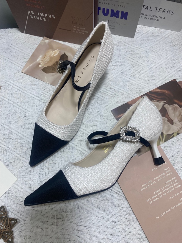 小香风拼色玛丽珍细跟高跟鞋6288-68