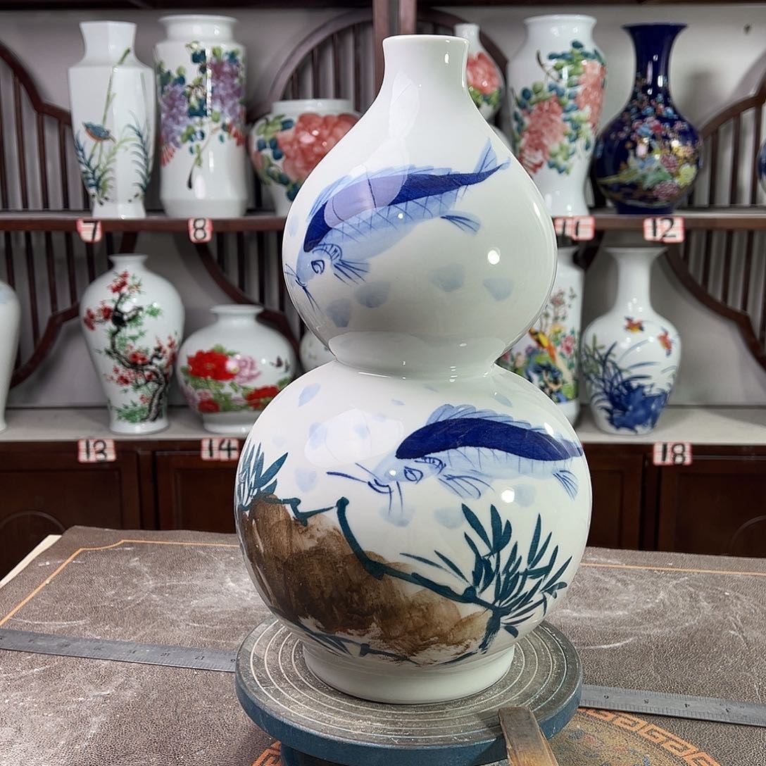 摆件陶景德镇陶瓷葫鱼