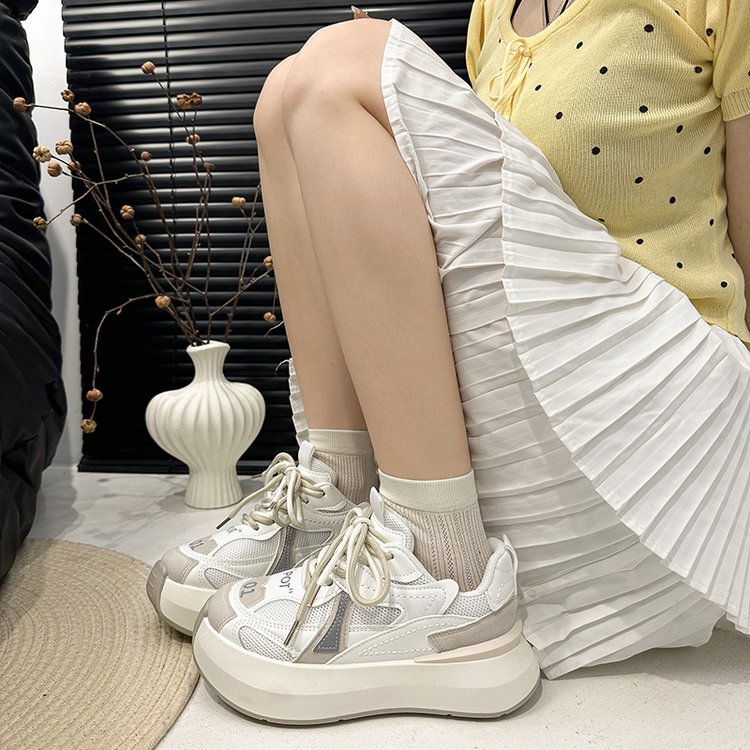 2025夏季新款厚底网面透气鞋女拼色休闲鞋时尚夏天穿裙子专用鞋子