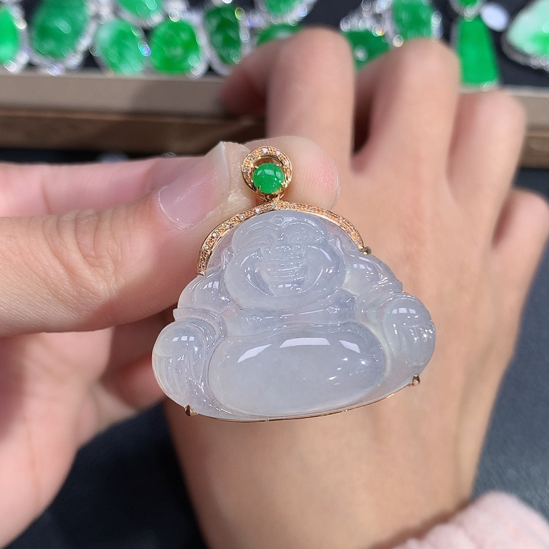 翡翠吊坠(赠链)18K金镶嵌