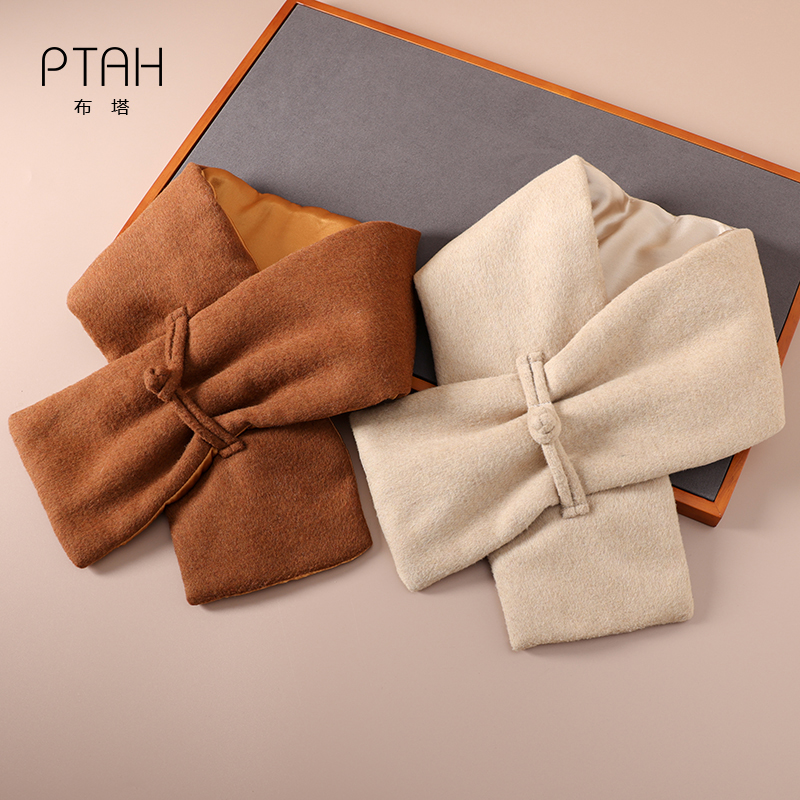 澳洲美丽诺羊毛真丝底围巾女冬厚款保暖围脖高级感PT8222