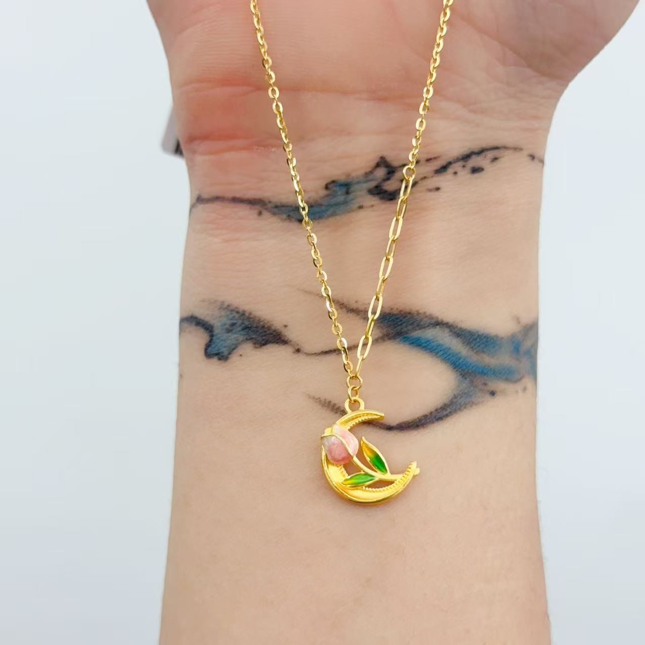 {江江好} 足金999 5G工艺 单品单件 珐琅郁金香套链