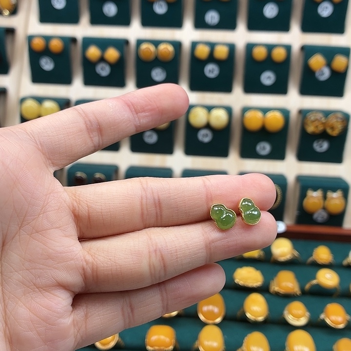 琥珀银S925镶嵌耳饰