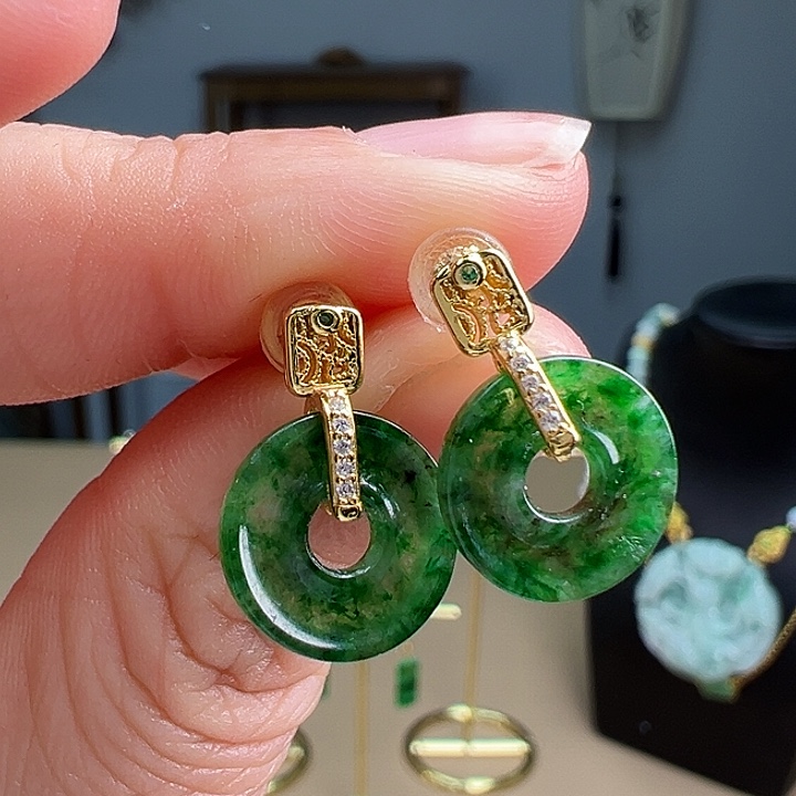 翡翠耳饰银S925镶嵌耳饰