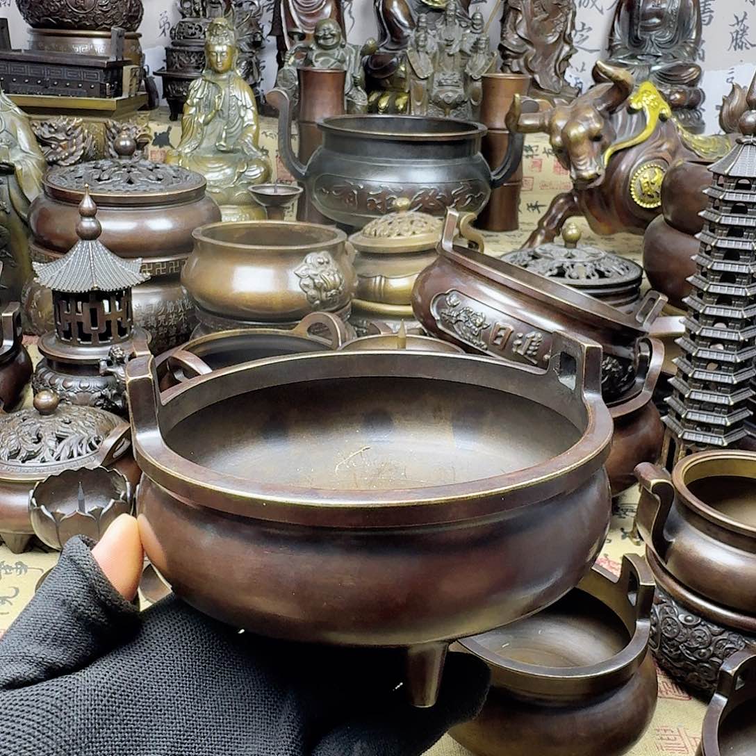 15公分素面直耳炉纯铜工艺品