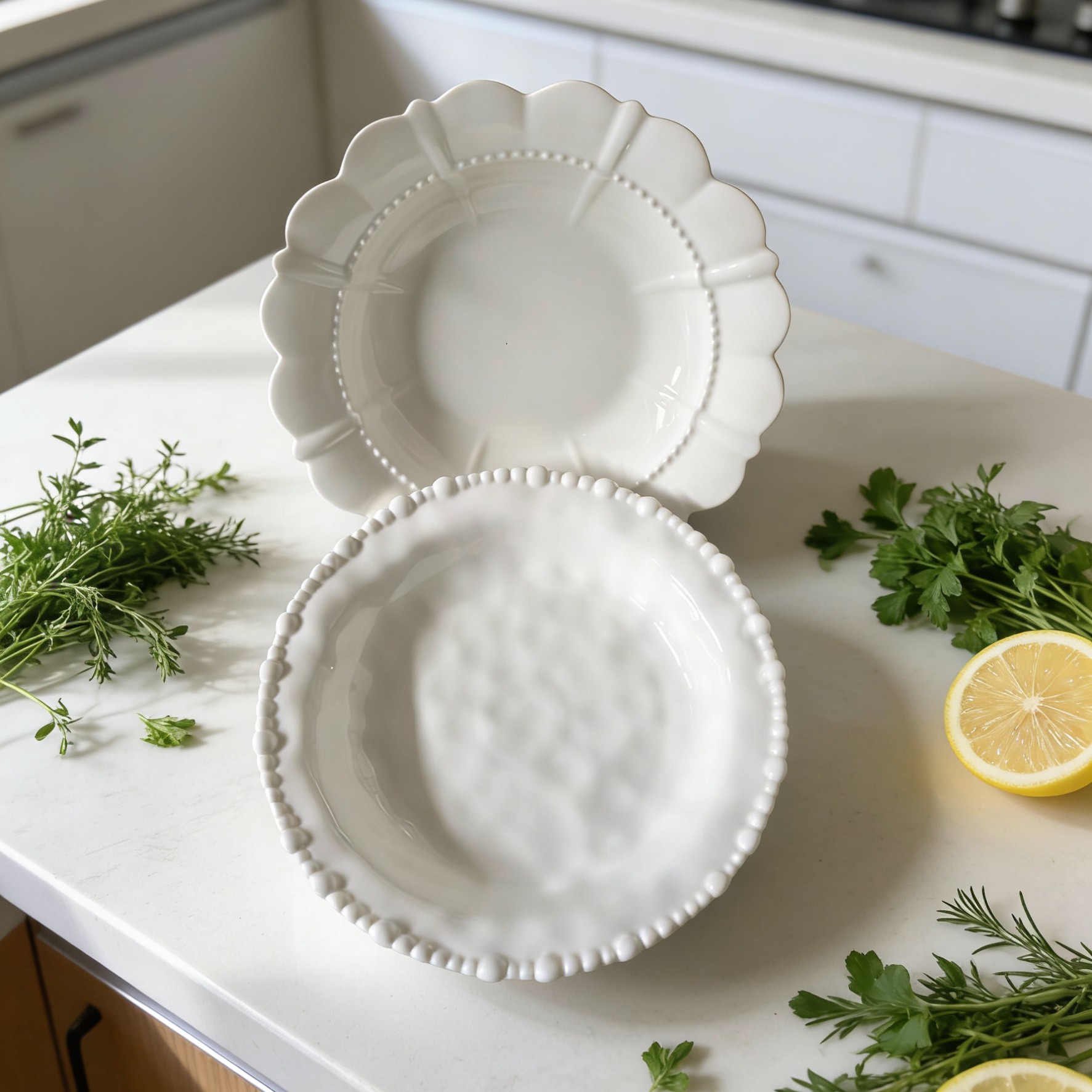 珍珠花边家用陶瓷盘盘子