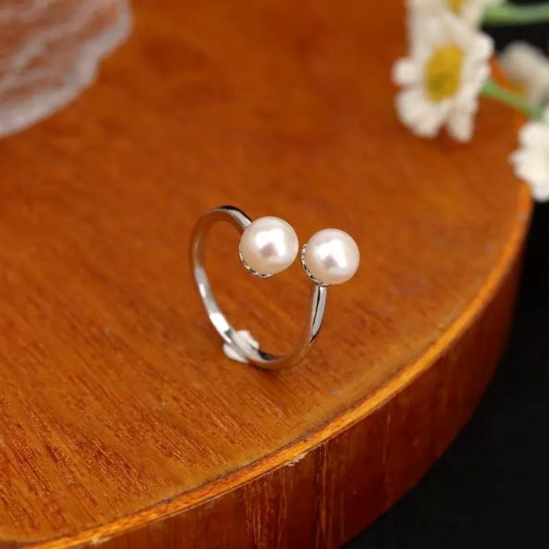 S925通体银镶嵌淡水珍珠双头珍珠时尚气质款