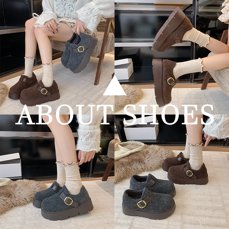 2025新款勃肯鞋羊羔毛鞋垫爆款复古毛呢全包厚底内增高绝美毛毛鞋