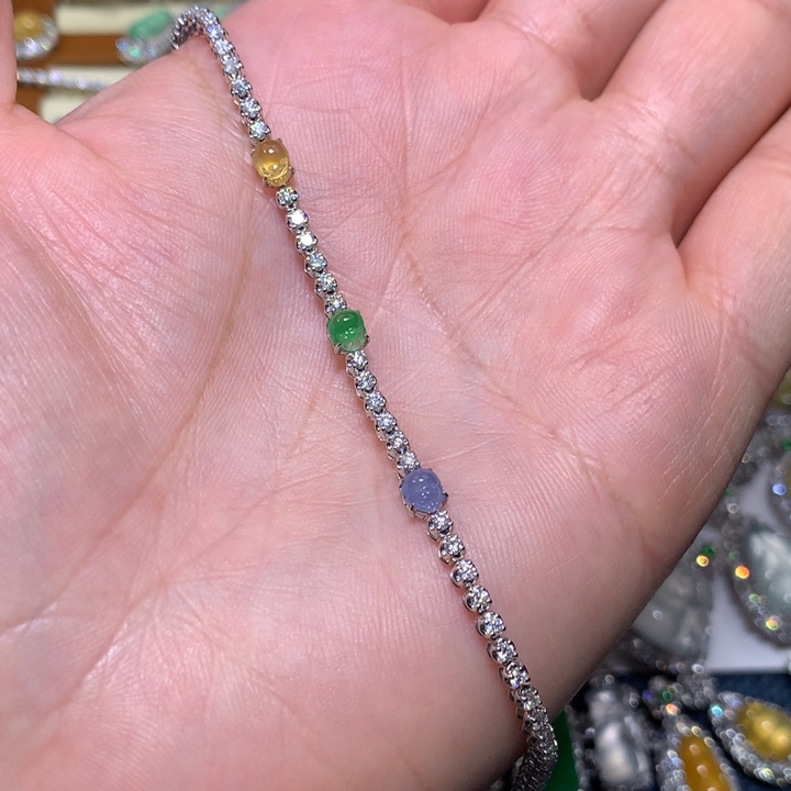 翡翠手链18K金镶嵌三彩手链