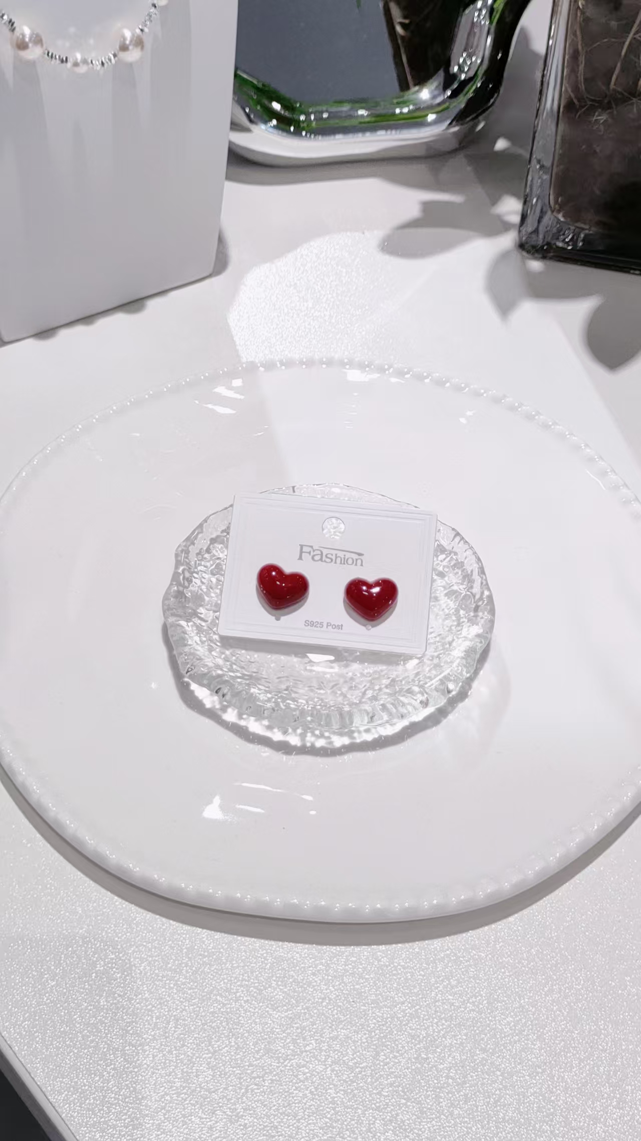 合金树脂耳饰 【星·Star】003红色爱心时尚少女风日韩耳饰百搭耳钉