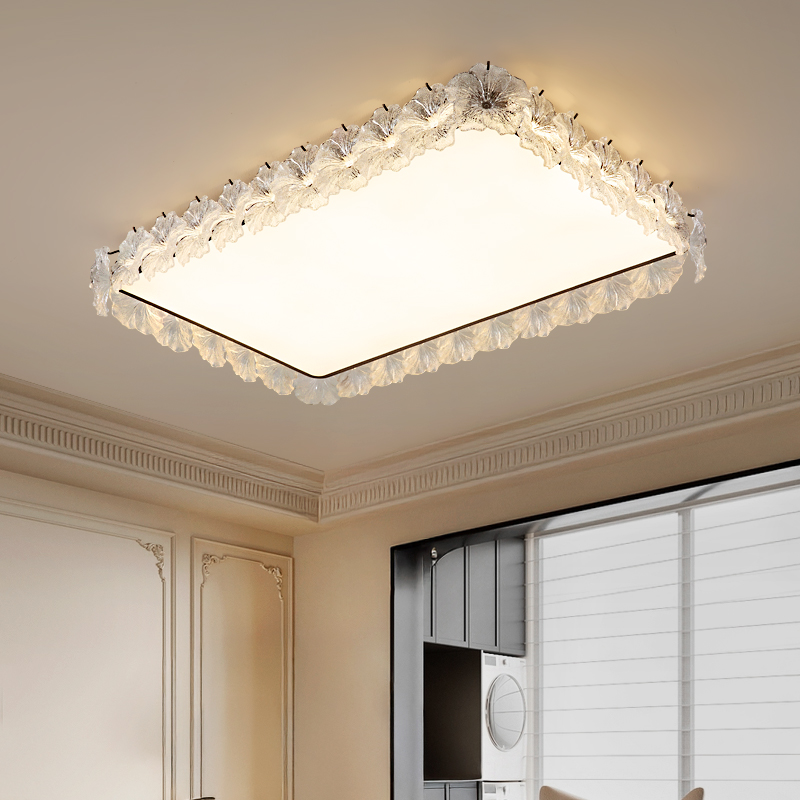 中古风客厅吸顶灯大气高级感法式花朵玻璃主卧室房间灯具创意护眼