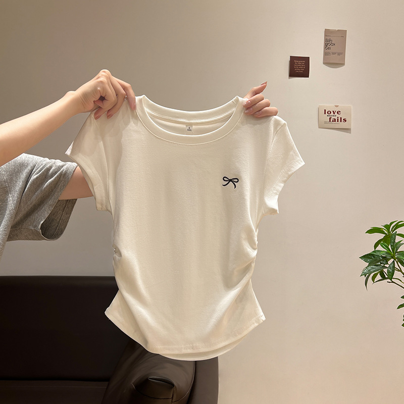 正肩大码短袖修身T恤女夏季新款显瘦鱼骨短款设计感小众内搭上衣