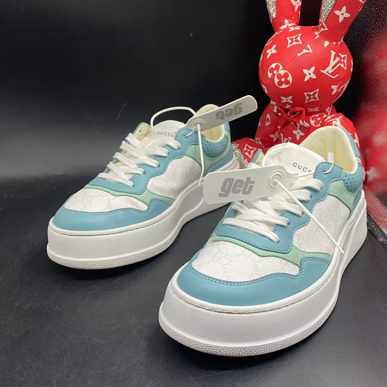 95新 GUCCI/古驰 【聚星优选】白蓝牛油果厚底饼干鞋38欧码kke102