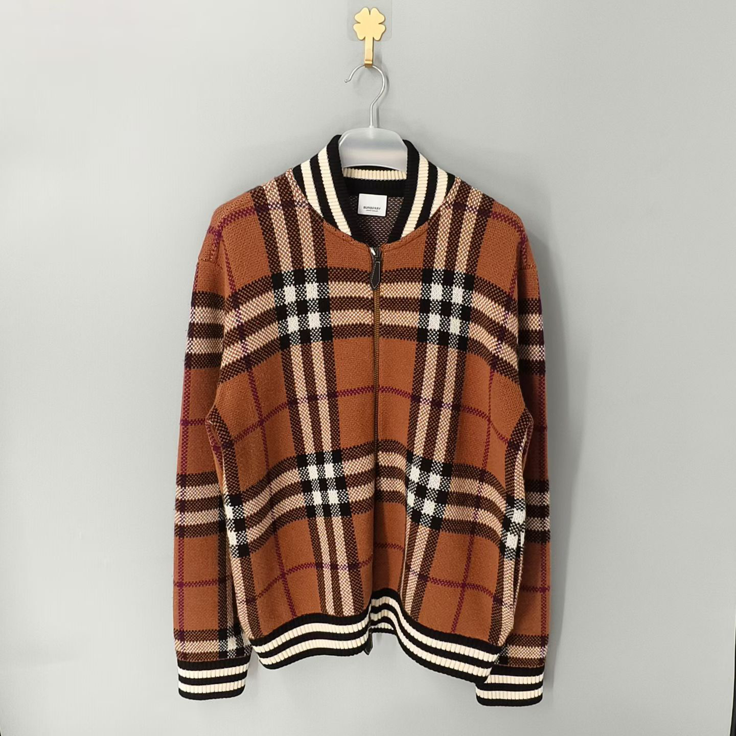 99新 BURBERRY/博柏利 葡萄籽奢潮/格纹羊绒飞行夹克/S码