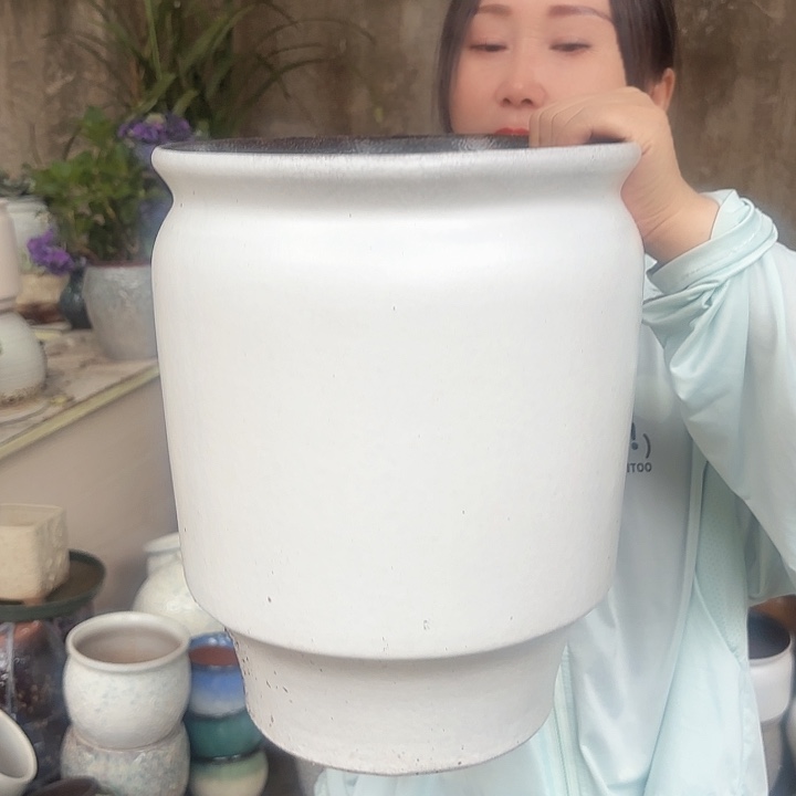 紫砂茶碗白直大号口径25高度30