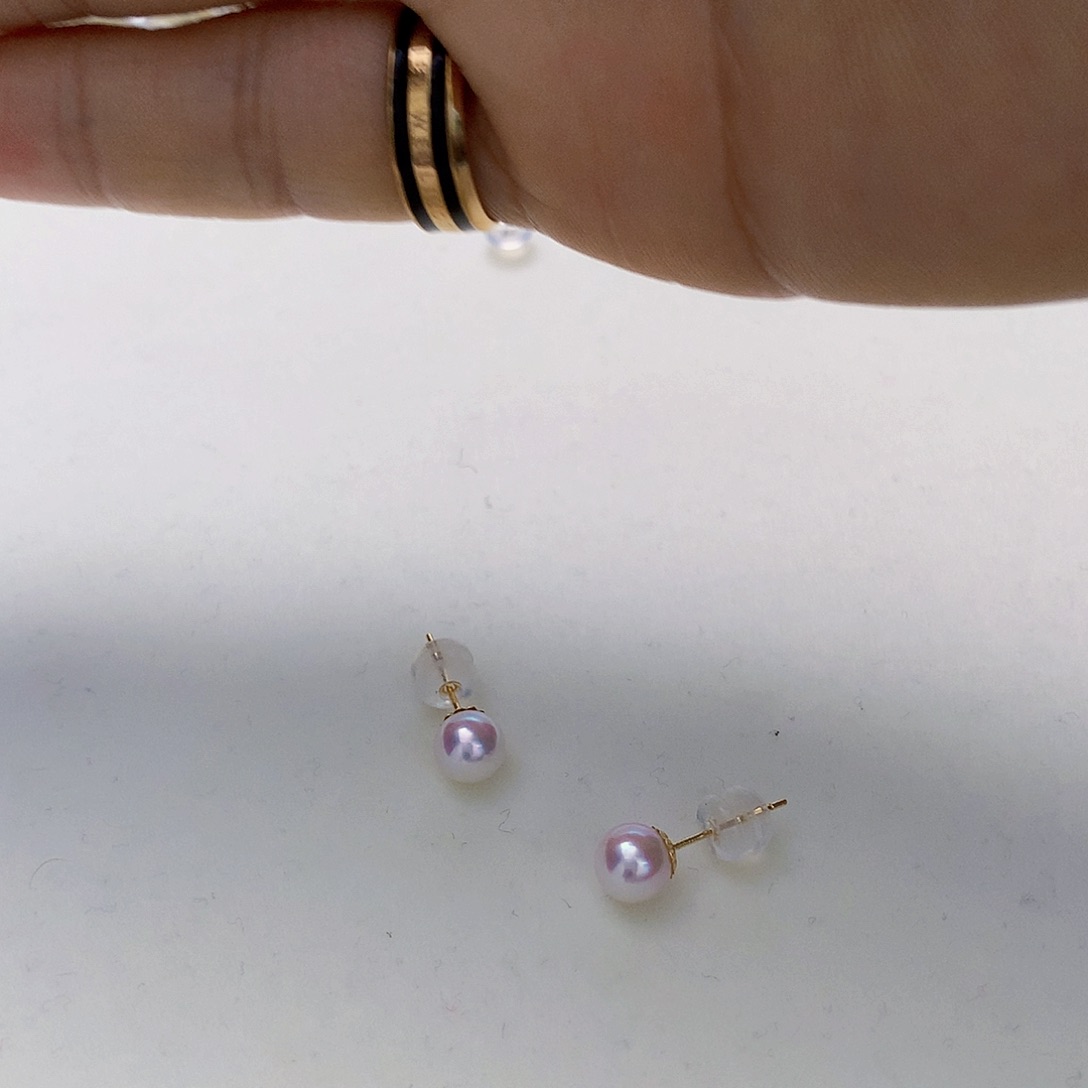 18K金镶嵌海水珍珠海水akoya天女耳钉5.5-6mm