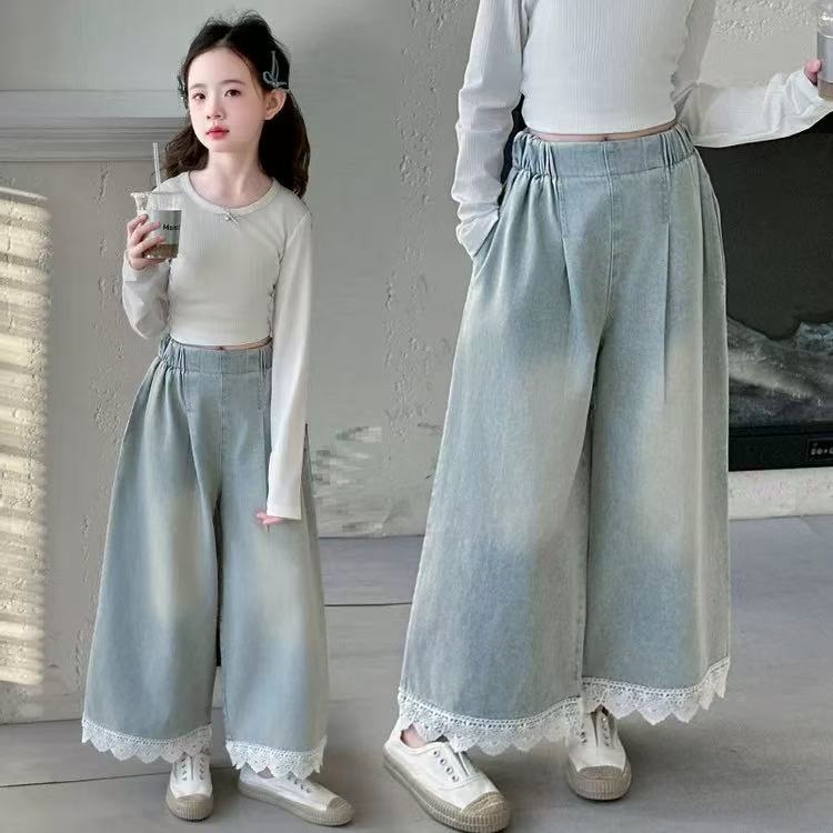女童牛仔裤秋装2025新款儿童春秋洋气宽松休闲裤子女孩直筒阔腿裤