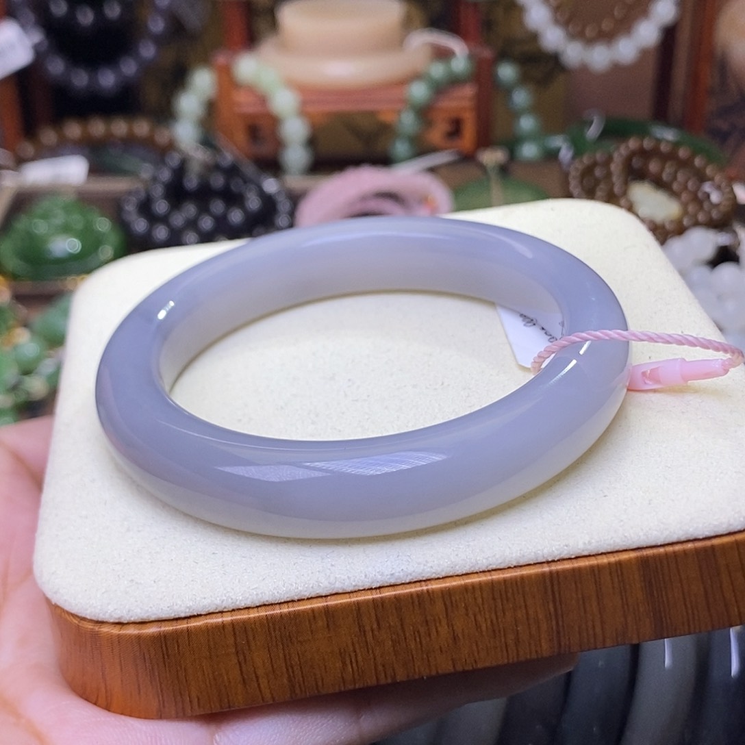 和田玉手镯未镶嵌烟紫老料收藏手镯56.5圈