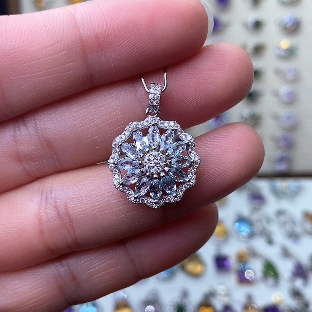 海蓝宝石吊坠(不含链)银S925镶嵌一物一证