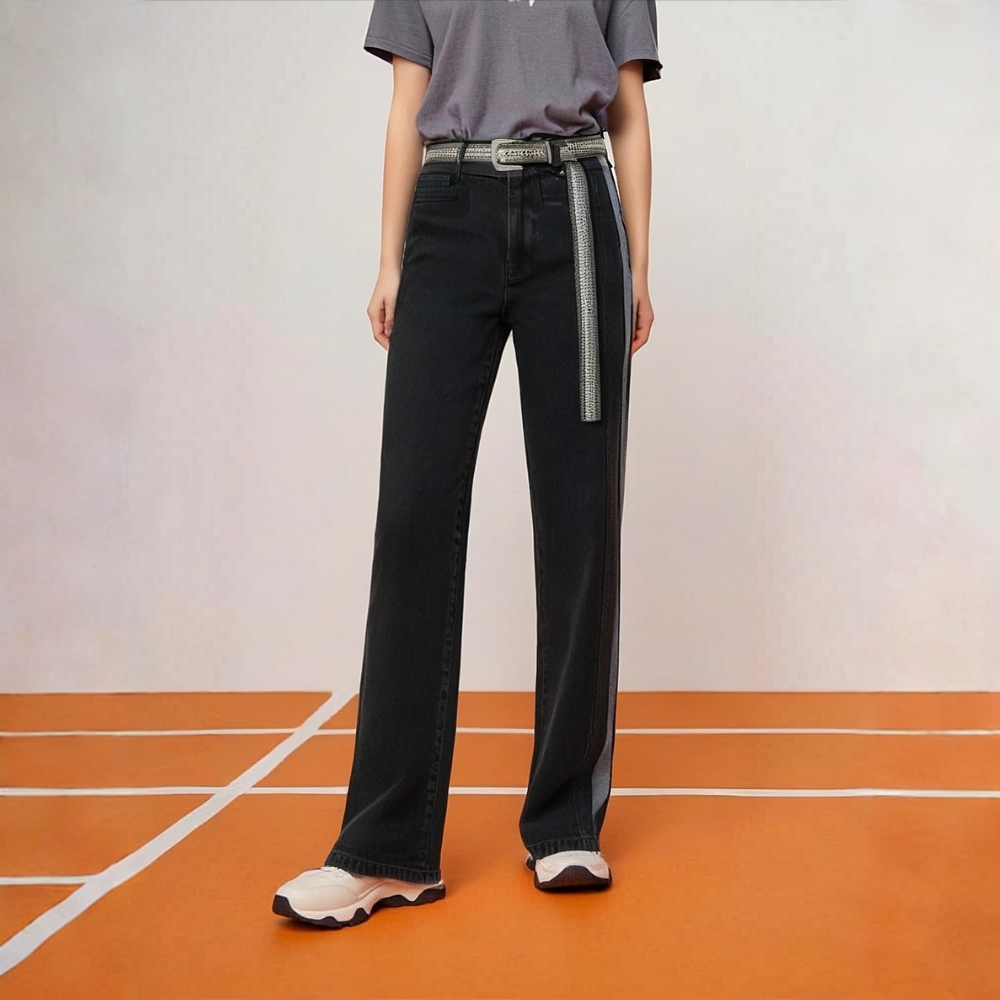 阿玛施 AMASS 高腰休闲复古直筒九分裤春秋显瘦时尚牛仔裤5100411