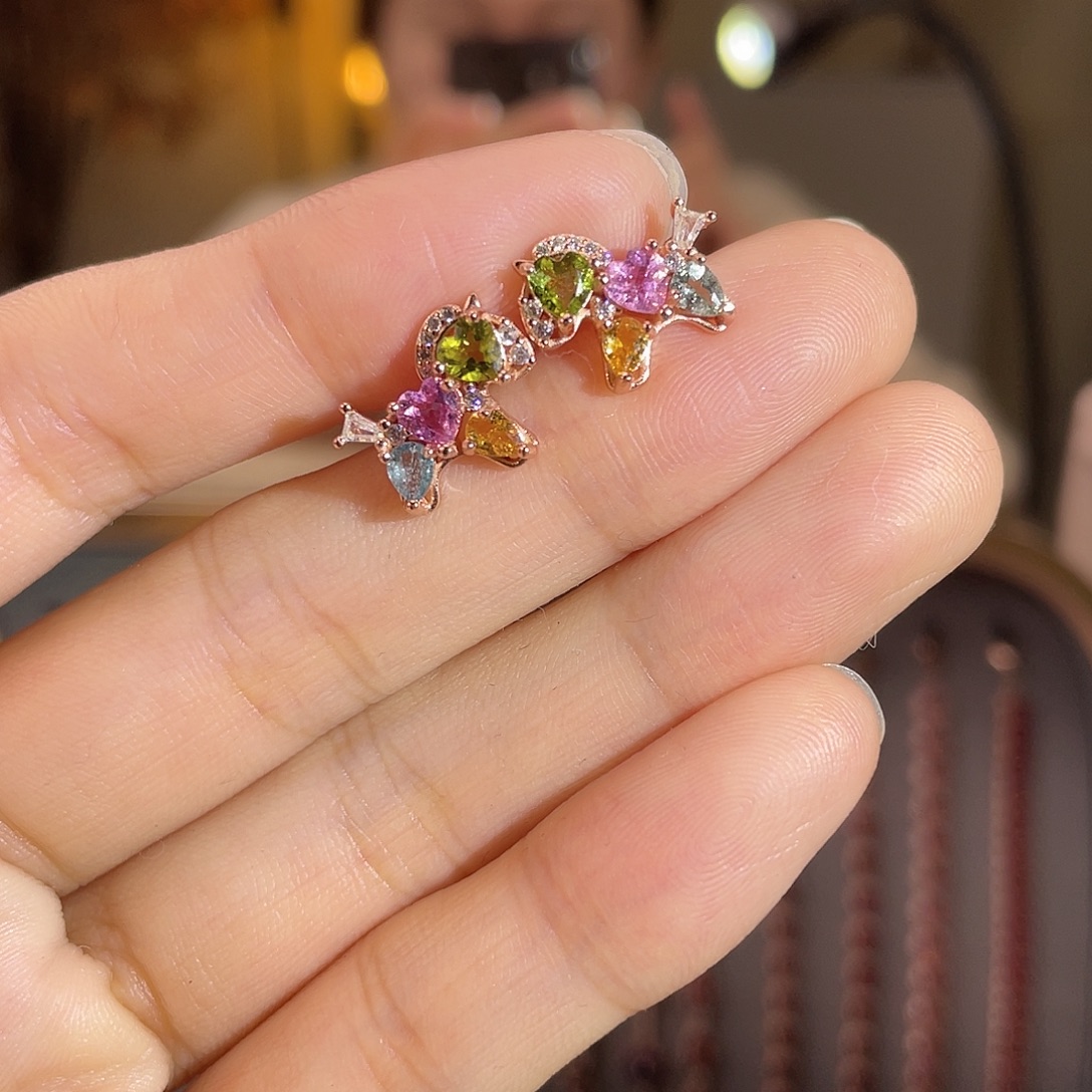 碧玺耳饰银S925镶嵌