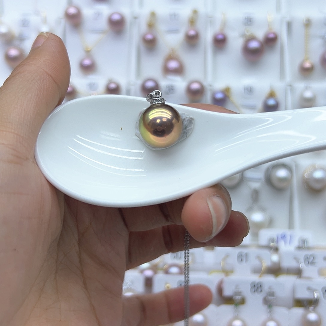 淡水珍珠耳饰银S925镶嵌?*玛吊坠万能扣不带链子