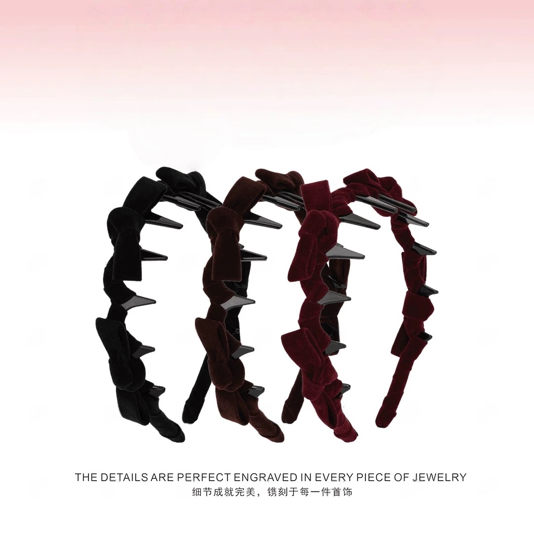 【阿敲】A2579~韩系蝴蝶结高颅顶齿梳发箍女新款复古丝绒-麦穗头饰