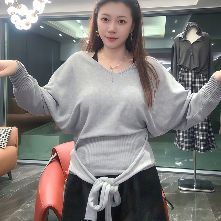 长袖厚款中长款V领针织毛针织衫打底韩版女装套头