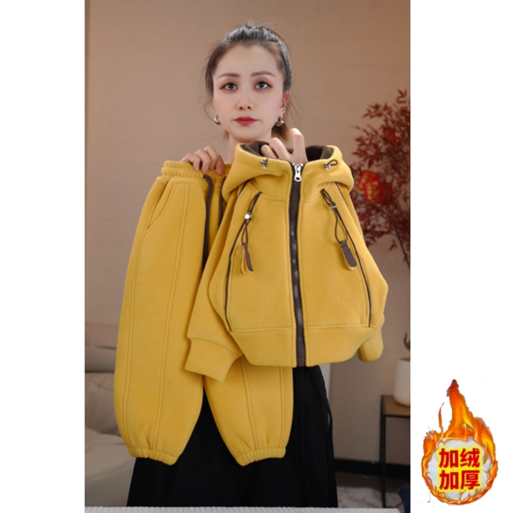 【加绒加厚】男女童加绒深秋2025中大童男孩加厚儿童连帽拉链衫套装