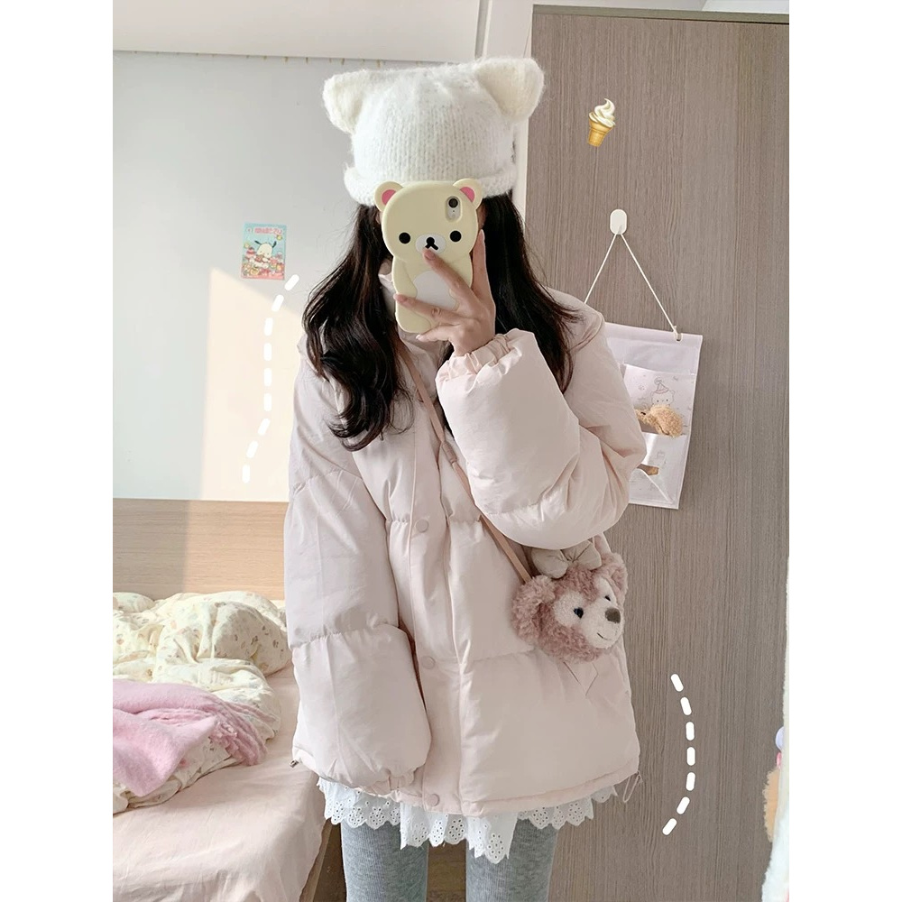 纯色棉服外套女冬季2025年秋冬新款学生棉衣加厚宽松保暖面包服